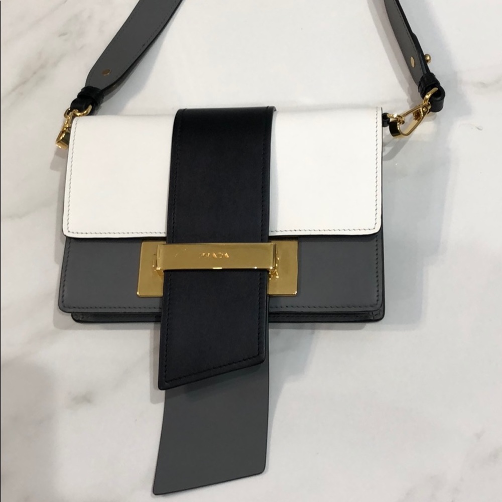 Prada tricolor leather shoulder bag.